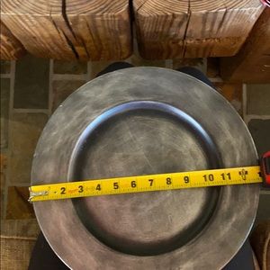 Pewter looking plastic chargers 12 table setting